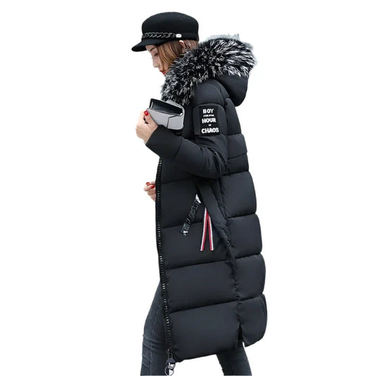 Down Parka Winter Jacket Big Fur Collar Thick Fashion Hooded Cotton Outerwear Long Winter Women Coat