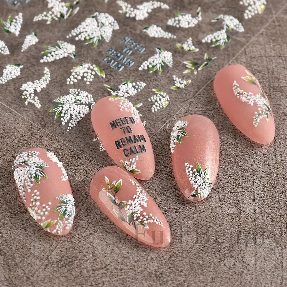 5D White Flower Embossed Nail Art Decals