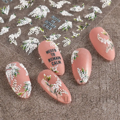 5D White Flower Embossed Nail Art Decals