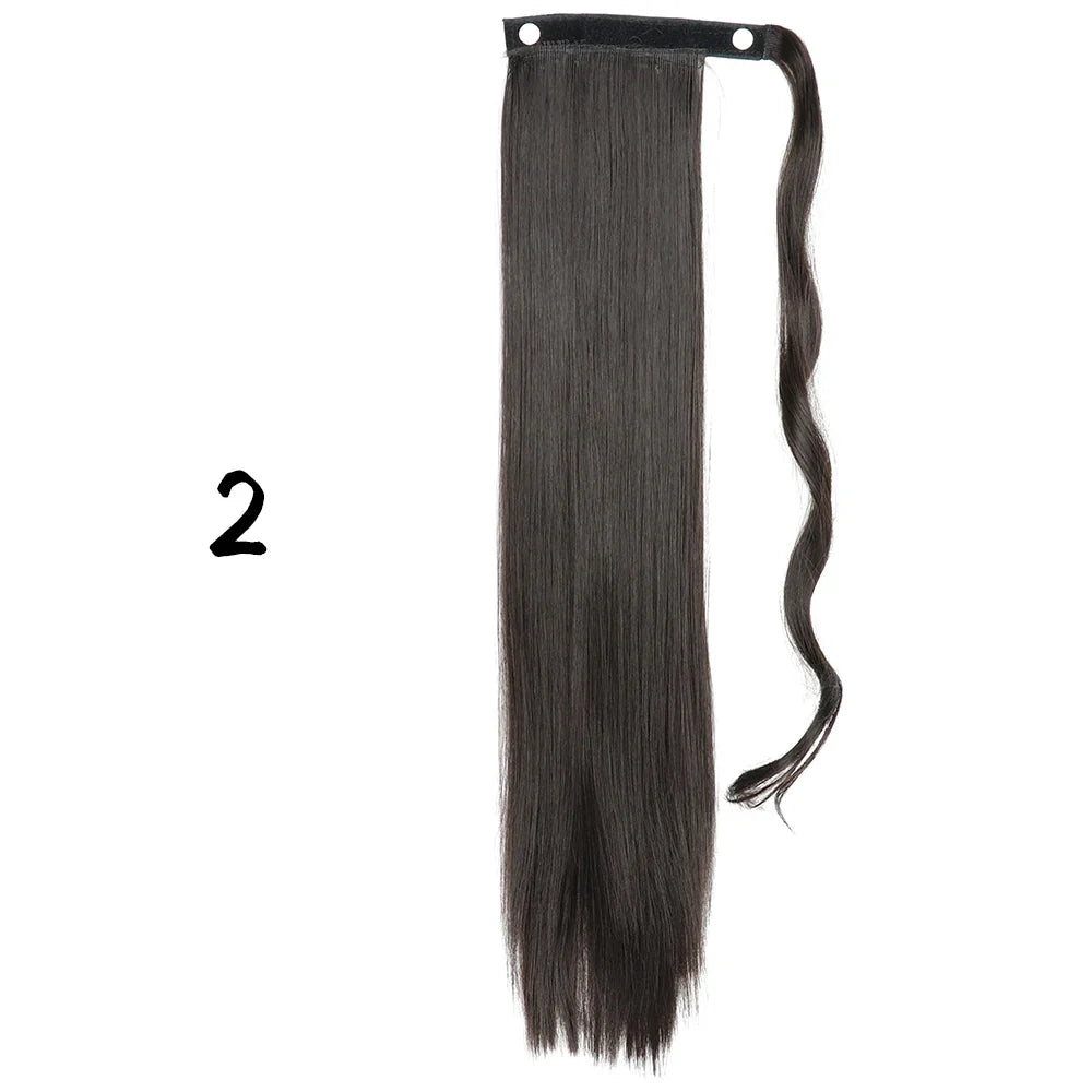 55cm Synthetic Long Straight Wrap Around Ponytail Clip In Hair Extension