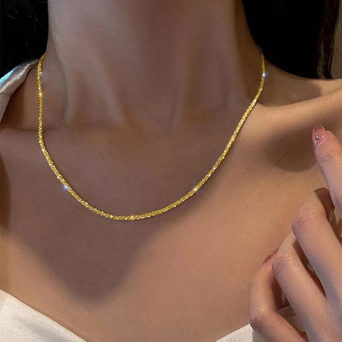 Silverfärgat glittrande halsband för kvinnor trendigt nyckelbenskedja.