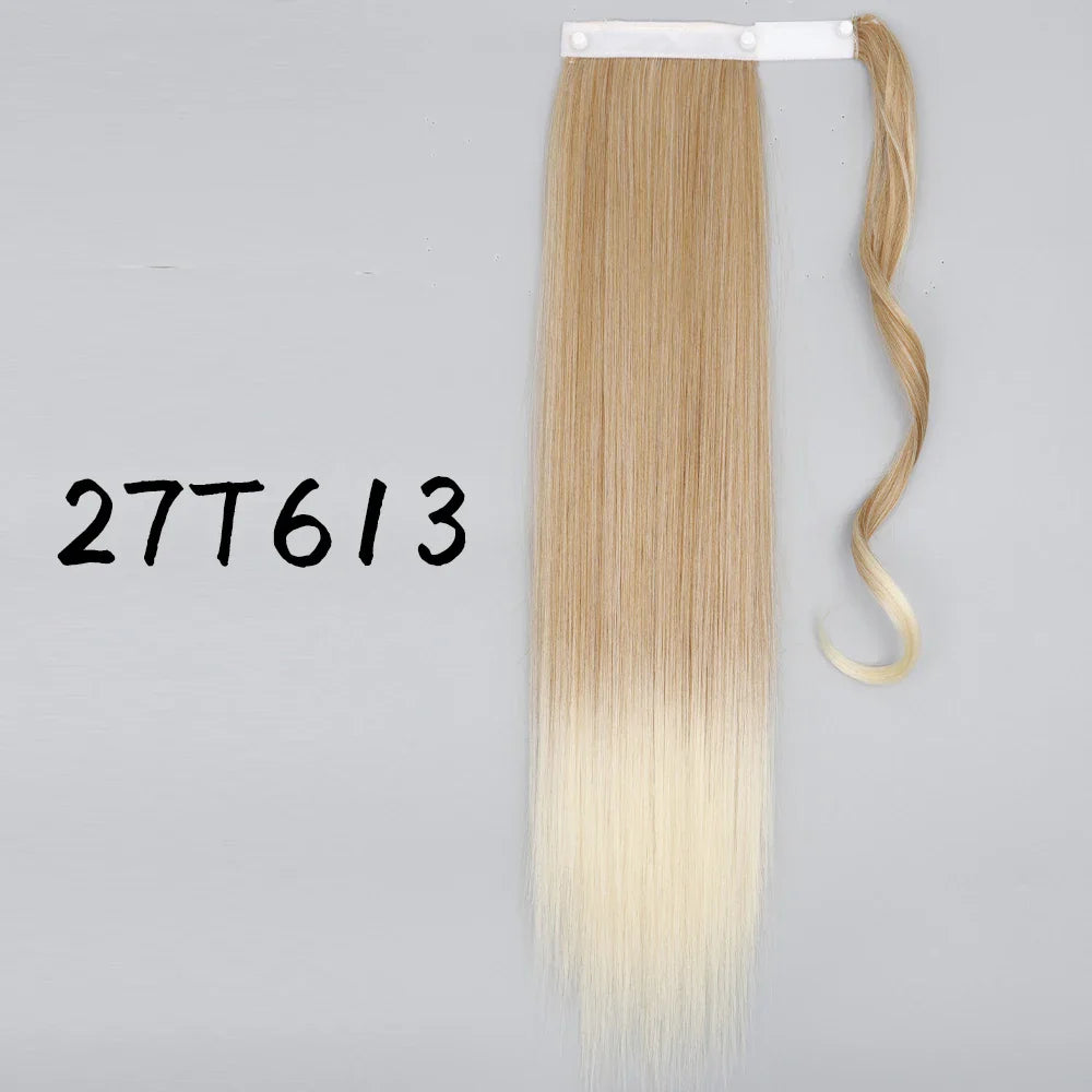 55cm Synthetic Long Straight Wrap Around Ponytail Clip In Hair Extension