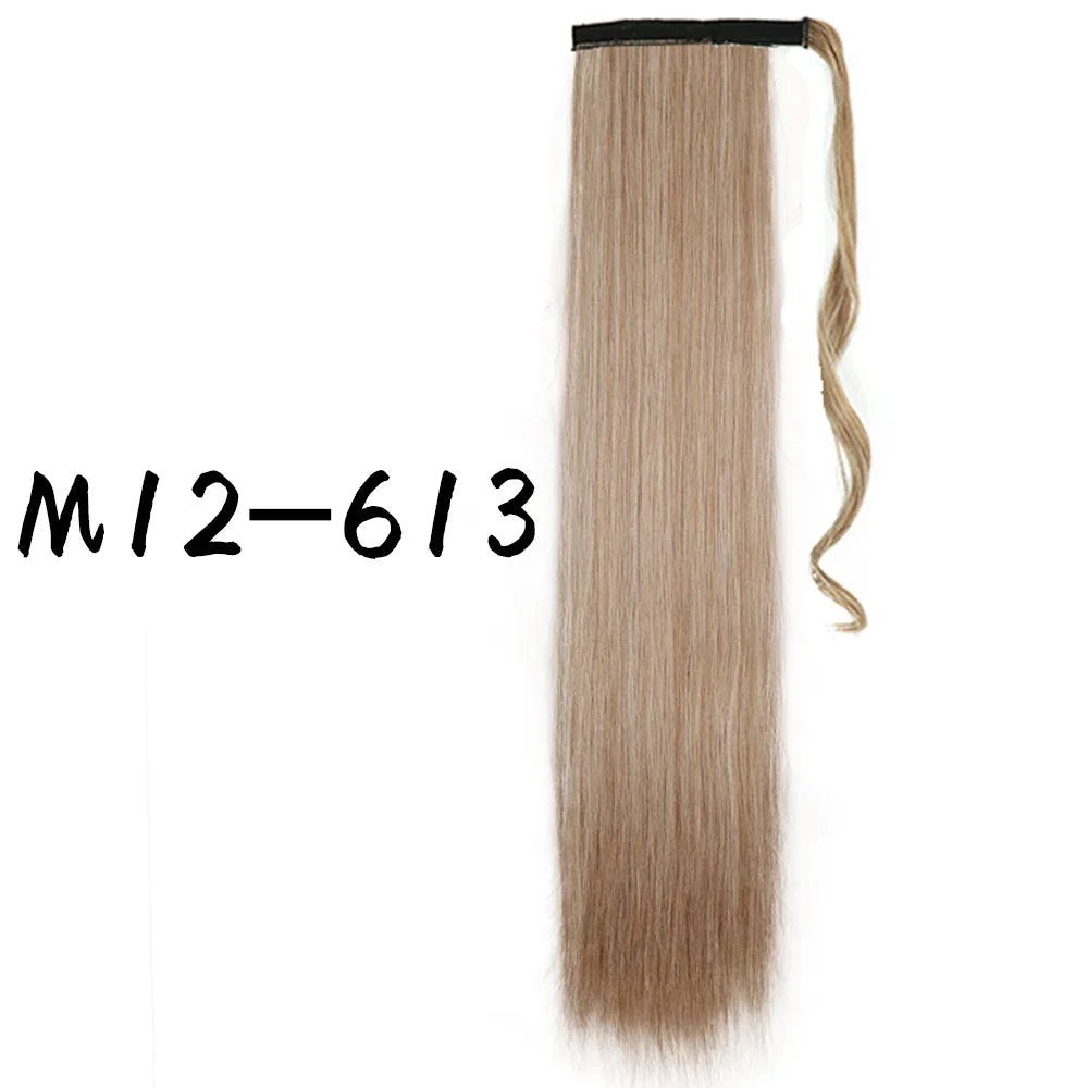 55cm Synthetic Long Straight Wrap Around Ponytail Clip In Hair Extension