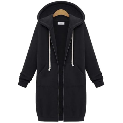 Women's Casual Versatile Mid Length Hooded Long Sleeve Hoodie Winter Jacket