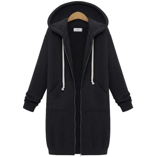 Women's Casual Versatile Mid Length Hooded Long Sleeve Hoodie Winter Jacket