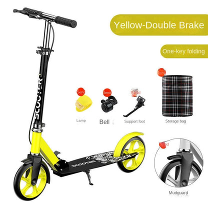 Manuell Vuxen skoter med hopfällbara två hjul och dubbla bromsar Design Antisladdpedaler för flexibel styrning