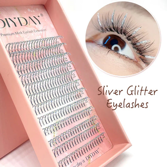 Sliver Golden Glitter Eyelash Extension Handmade Shinning Colored False Lashes Cosplay Fluffy Eyelashes for Makeup Beauty