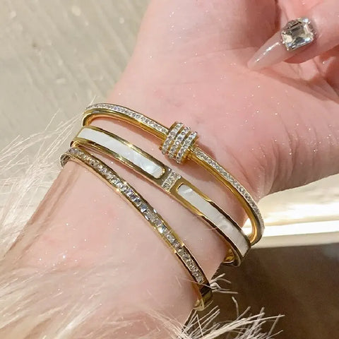 Titanium Steel Bracelet in Stainless Steel Inlaid with Zircon, Gold Plated 