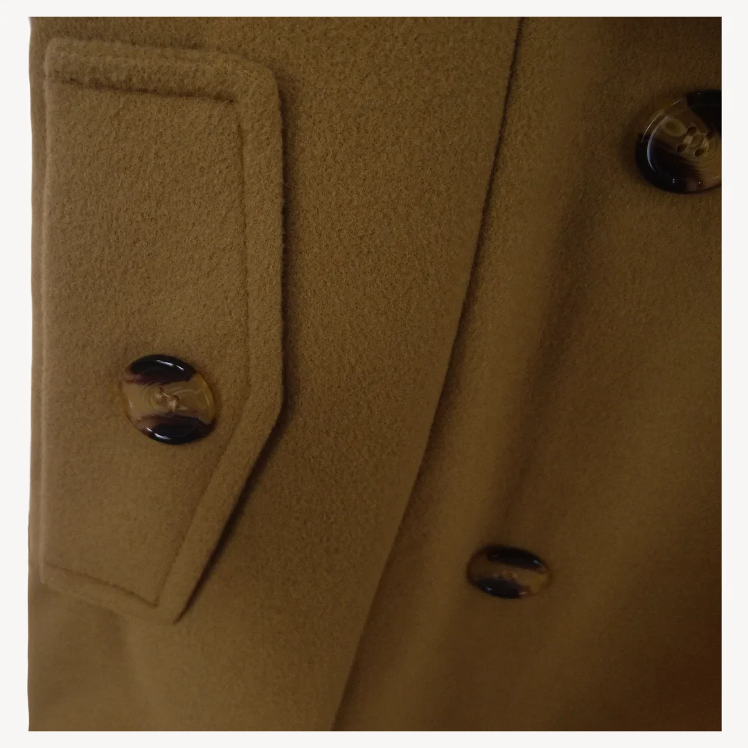 Women's Hooded Jackets Mid-Length Double Breasted Wool Blend Coat Turndown Collar 