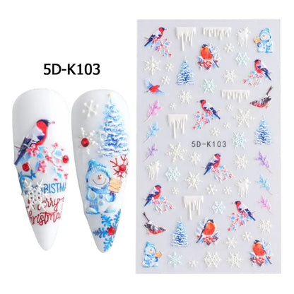 5D White Flower Embossed Nail Art Decals