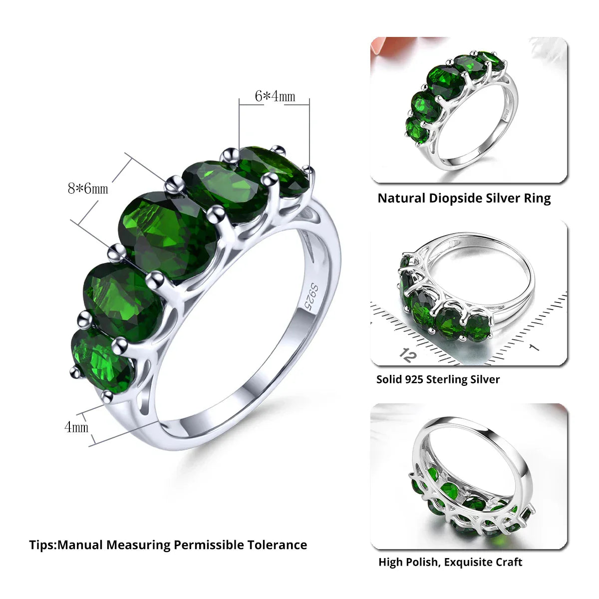 Diopside solid silver rings 3.8 carat