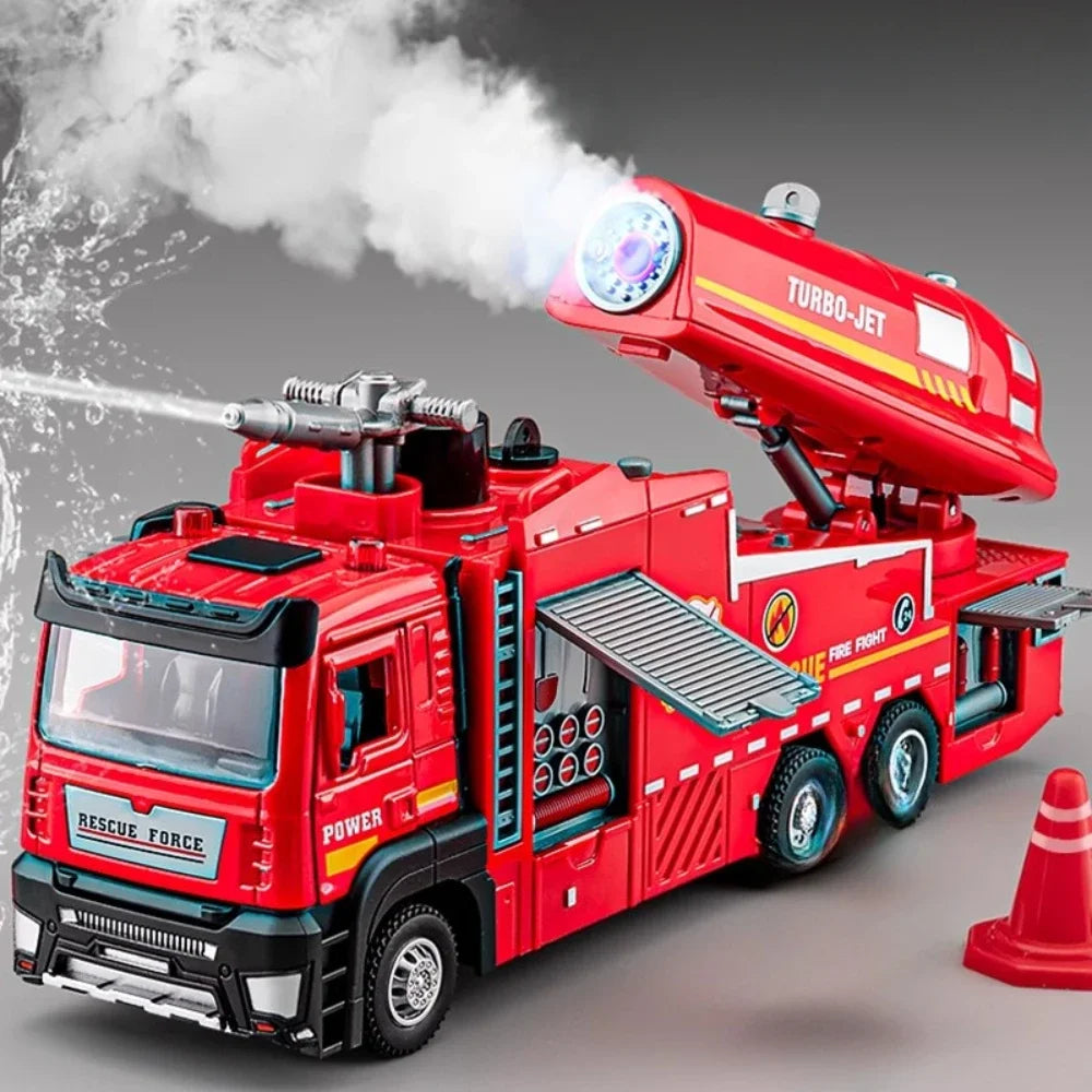 Scale 1:32ter Spray Fire Truck Model Ladder Trucks Toy Car Sound 