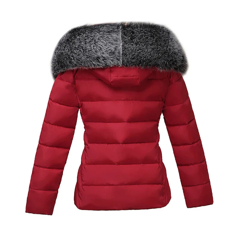 SL Women's Winter Coat Fake Fur Collar Parka Short Outerwear Warm Down Jacket