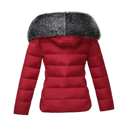 SL Women's Winter Coat Fake Fur Collar Parka Short Outerwear Warm Down Jacket