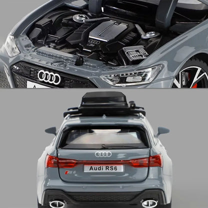 1/32 Audi RS6 toy car model with sound light, doors open, alloy 