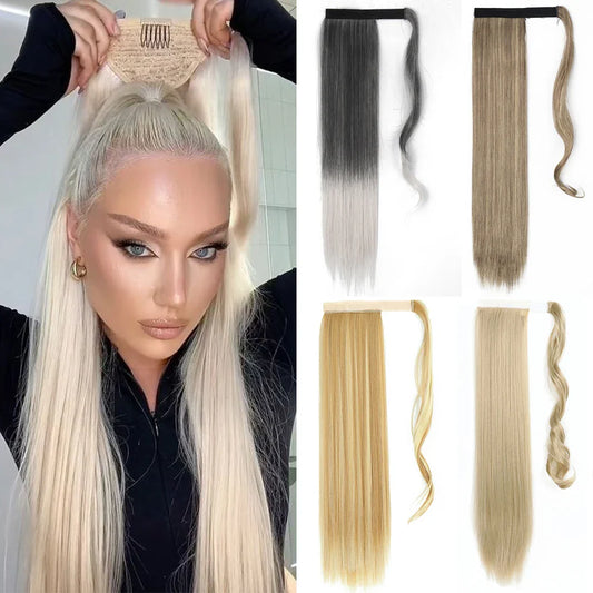 55cm Synthetic Long Straight Wrap Around Ponytail Clip In Hair Extension