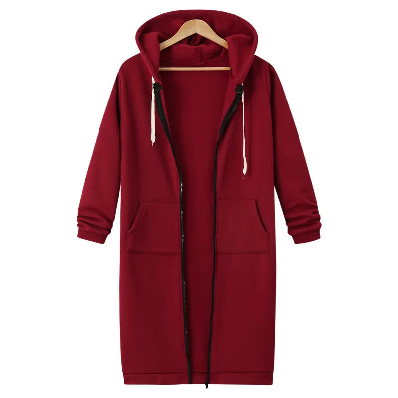 Women's Casual Versatile Mid Length Hooded Long Sleeve Hoodie Winter Jacket