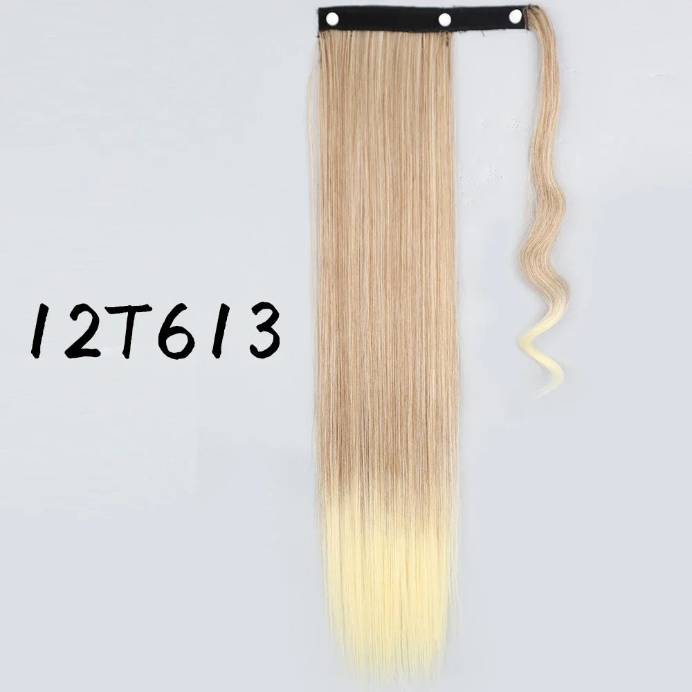 55cm Synthetic Long Straight Wrap Around Ponytail Clip In Hair Extension