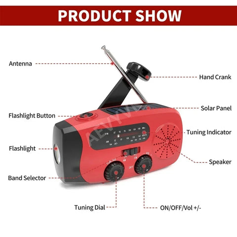 Multifunctional Solar Hand Crank Radio FM AM WB NOAA Weather Radio