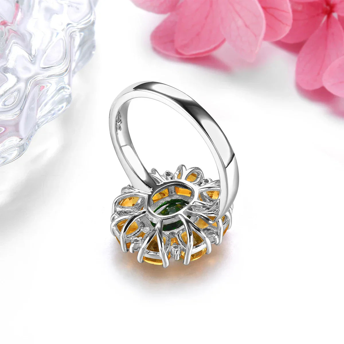 Genuine Diopside Citrine Solid Silver Rings 4.8 Carats