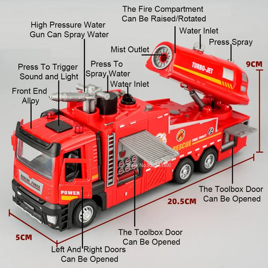 Scale 1:32ter Spray Fire Truck Model Ladder Trucks Toy Car Sound 