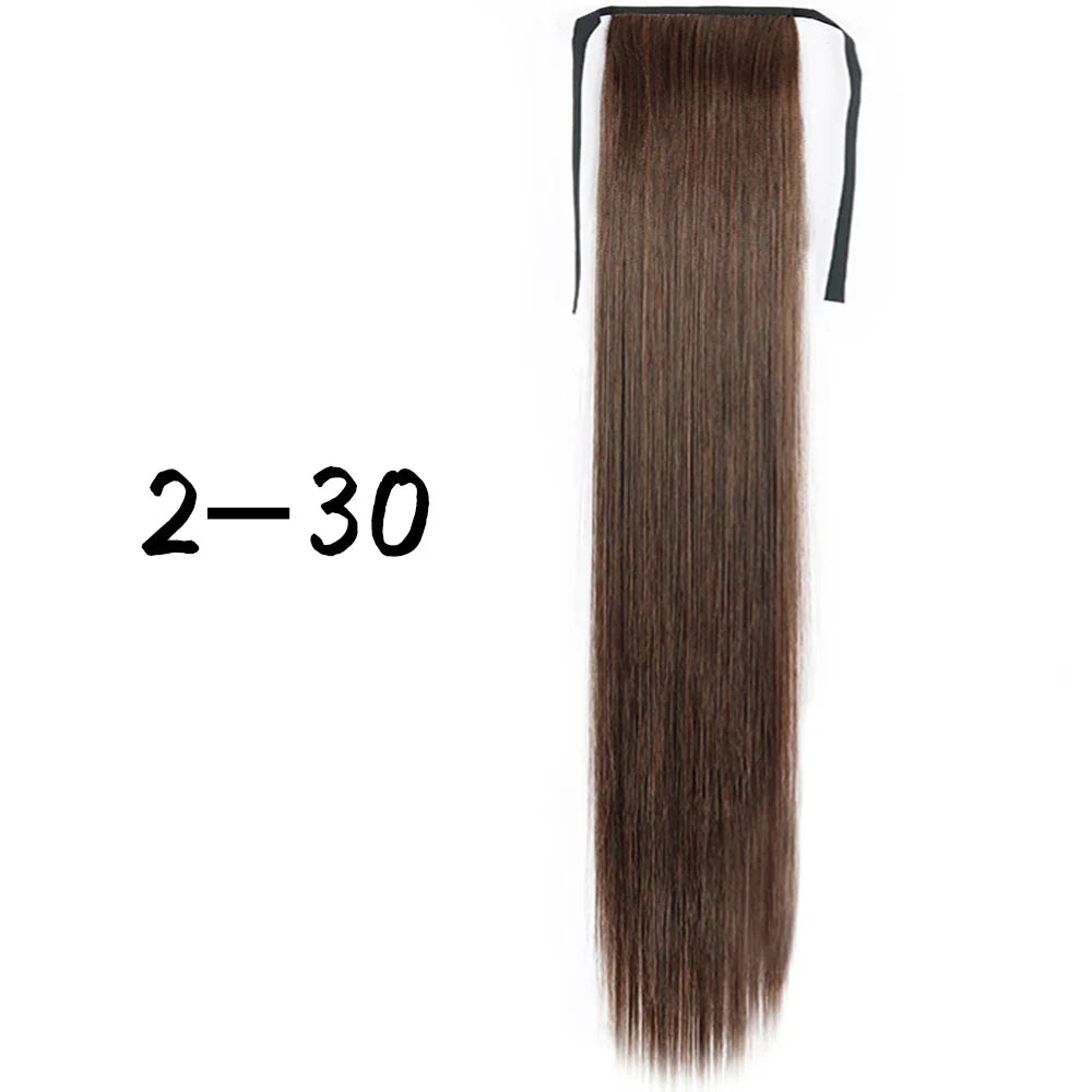 55cm Synthetic Long Straight Wrap Around Ponytail Clip In Hair Extension