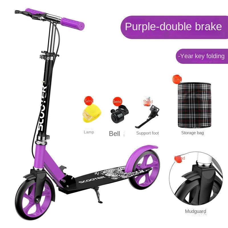 Manuell Vuxen skoter med hopfällbara två hjul och dubbla bromsar Design Antisladdpedaler för flexibel styrning