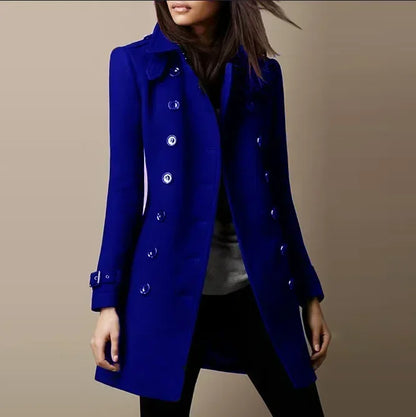 Women Autumn Winter Fashion Casual Coat Long Sleeve Trench Double Breasted Button Coat