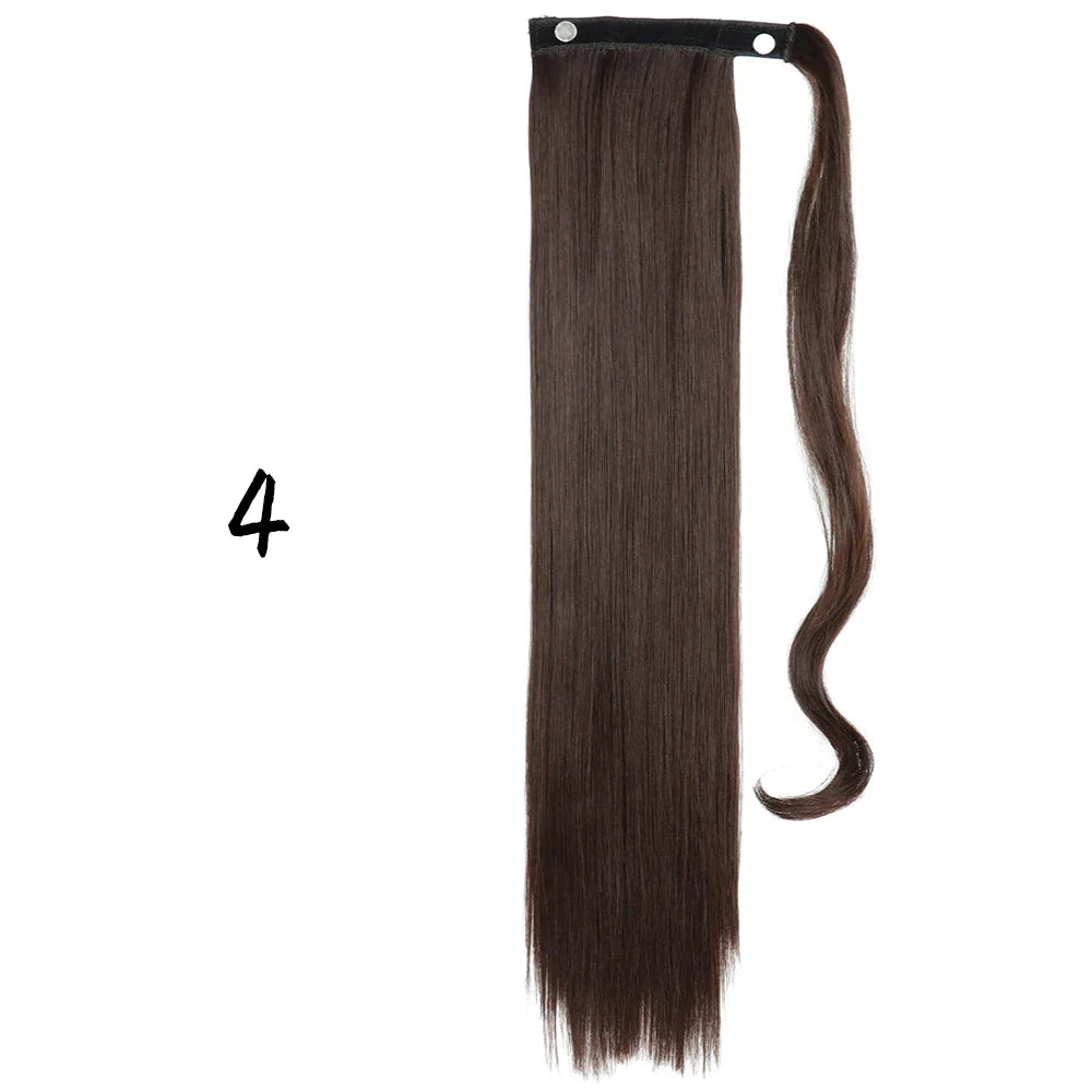 55cm Synthetic Long Straight Wrap Around Ponytail Clip In Hair Extension