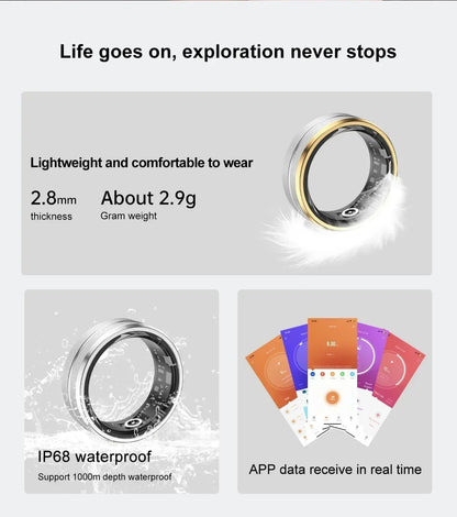 Smart Ring Steel Shell Sleep Health Monitoring 3ATM Waterproof Multi-Sport Mode Ring for Xiaomi, Huawei, IOS