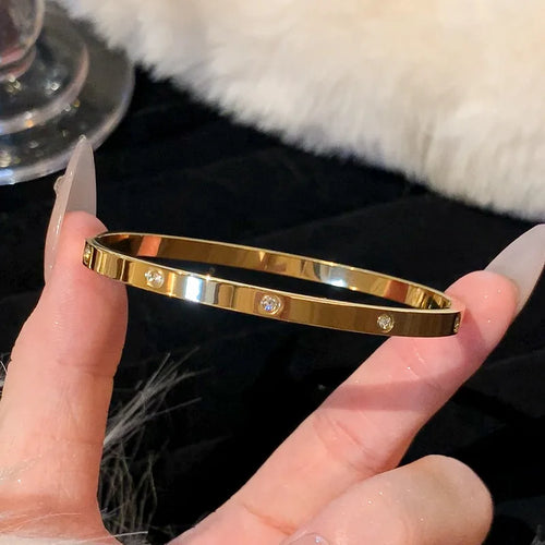Titanium Steel Bracelet in Stainless Steel Inlaid with Zircon, Gold Plated 