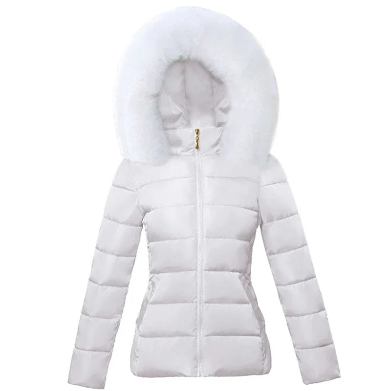 SL Women's Winter Coat Fake Fur Collar Parka Short Outerwear Warm Down Jacket