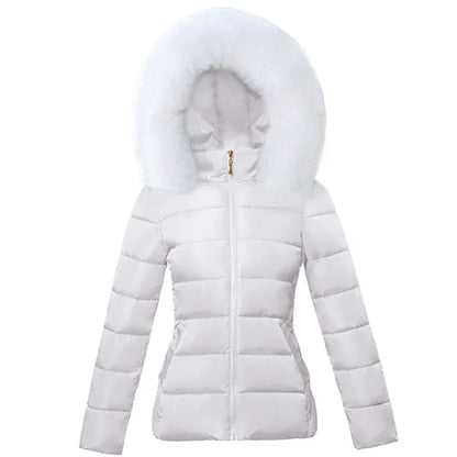 SL Women's Winter Coat Fake Fur Collar Parka Short Outerwear Warm Down Jacket