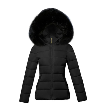 SL Women's Winter Coat Fake Fur Collar Parka Short Outerwear Warm Down Jacket