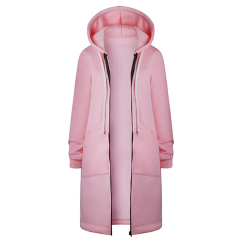 Women's Casual Versatile Mid Length Hooded Long Sleeve Hoodie Winter Jacket
