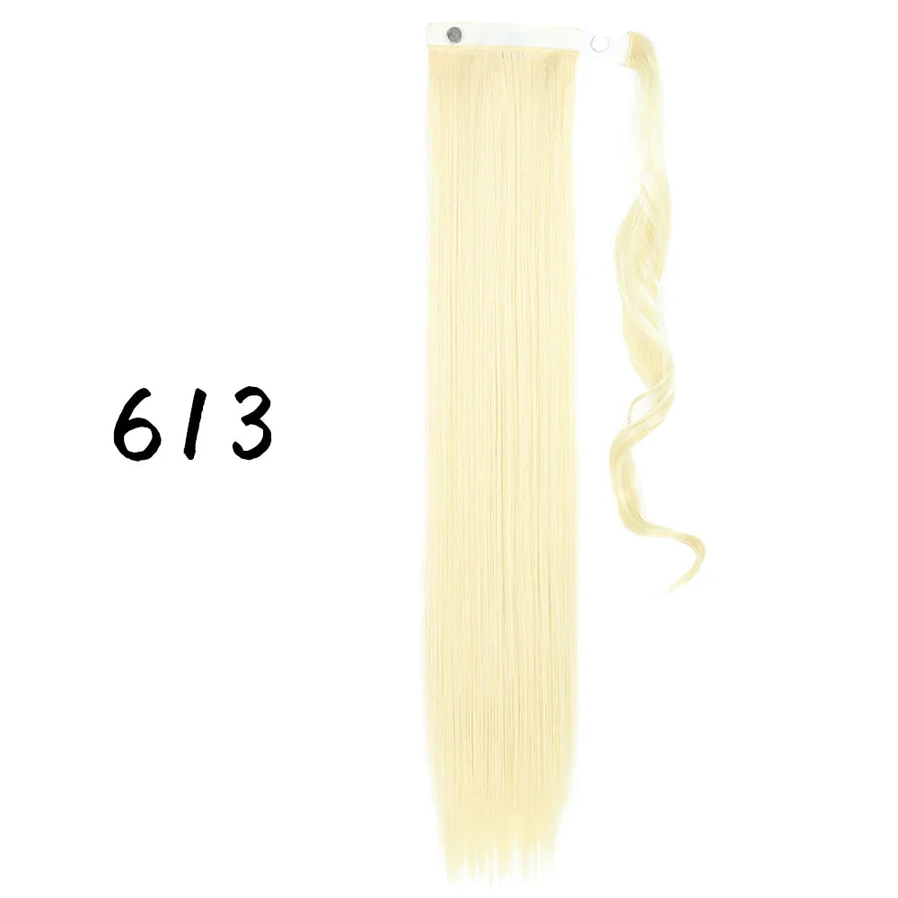 55cm Synthetic Long Straight Wrap Around Ponytail Clip In Hair Extension