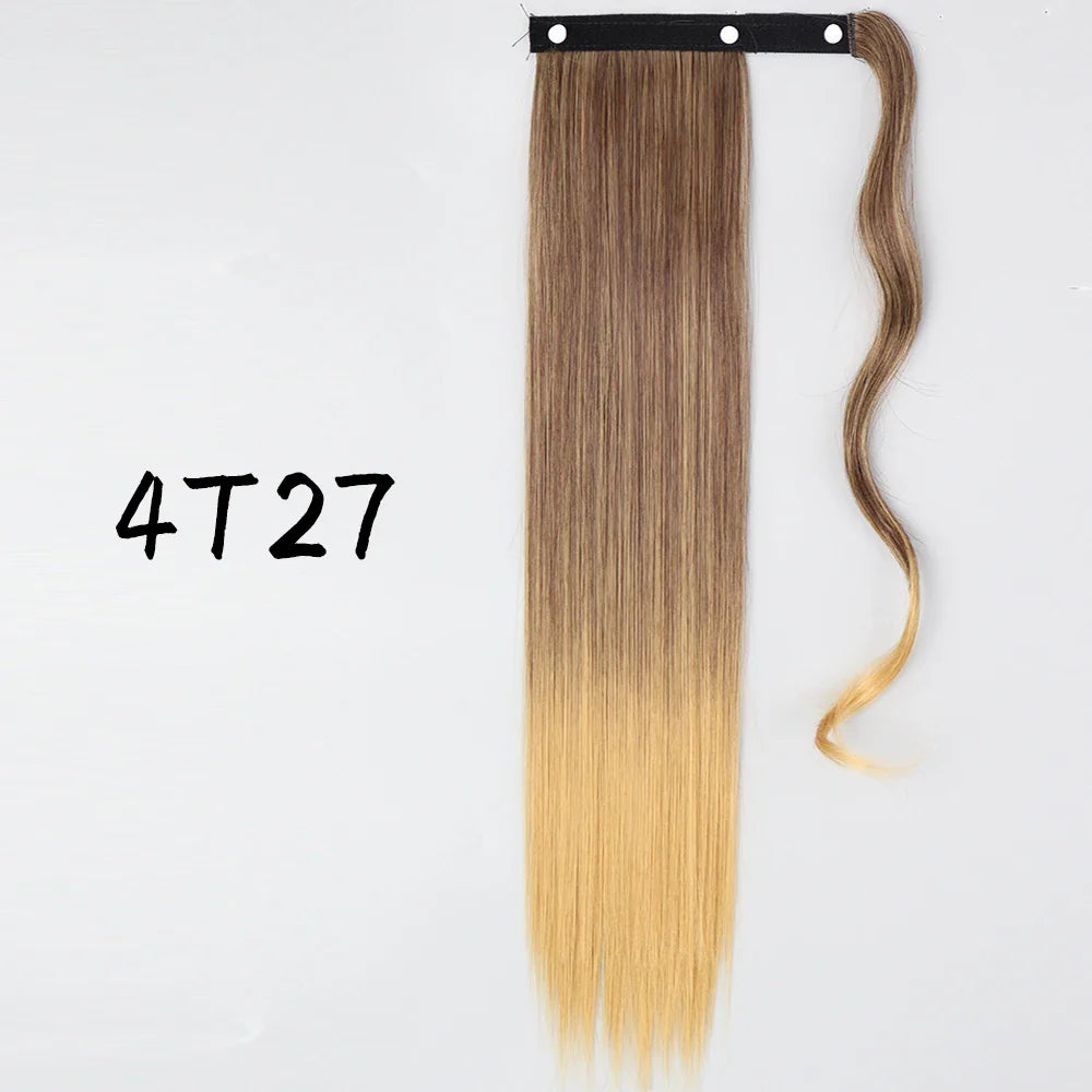 55cm Synthetic Long Straight Wrap Around Ponytail Clip In Hair Extension