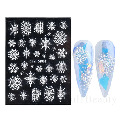 5D White Flower Embossed Nail Art Decals