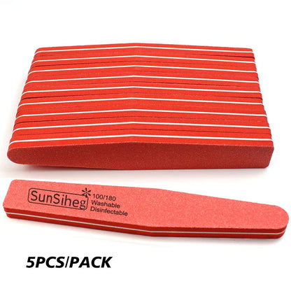 5 PCS/LOT Professional Nail Files Nail Buffer 100/180 Grit Sanding Polishing Grinding Manicure Nail Art Tools 6 Colors