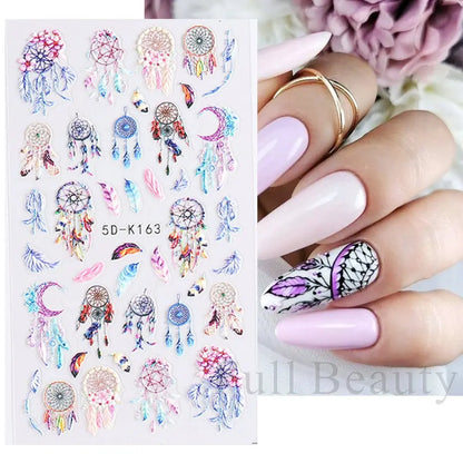 5D White Flower Embossed Nail Art Decals