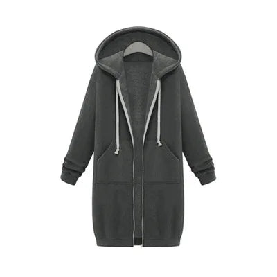 Women's Casual Versatile Mid Length Hooded Long Sleeve Hoodie Winter Jacket