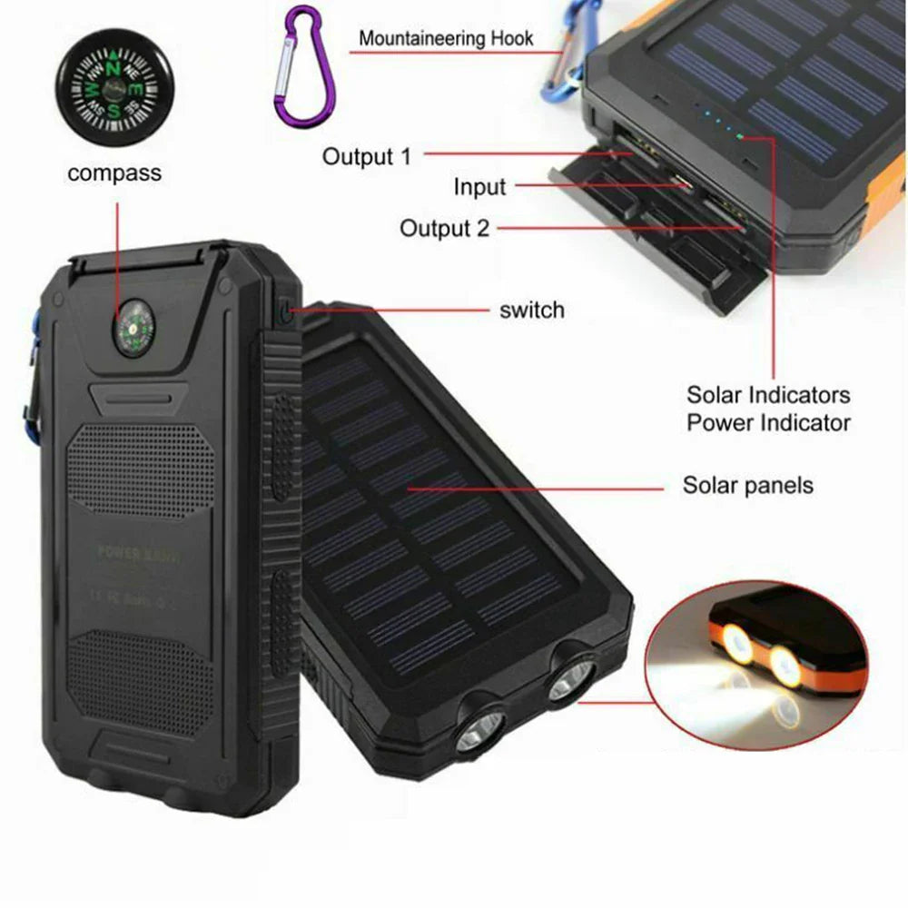 80000mAh Solar Power Bank Waterproof Battery External Portable Outdoor Dual USB Charger PowerBank LED For IPhone Xiaomi Samsung