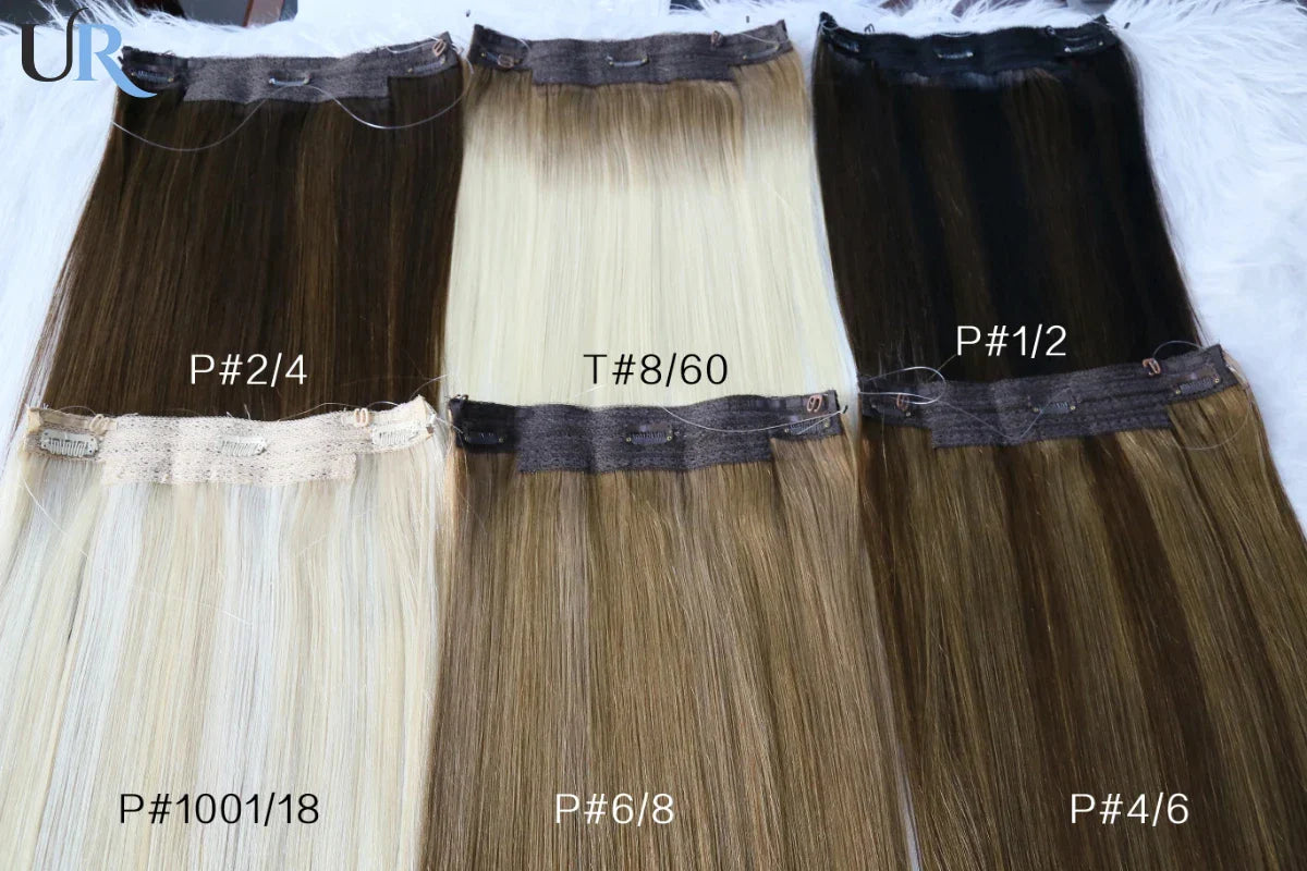 14" human hair straight invisible halo wire clip in hair extension
