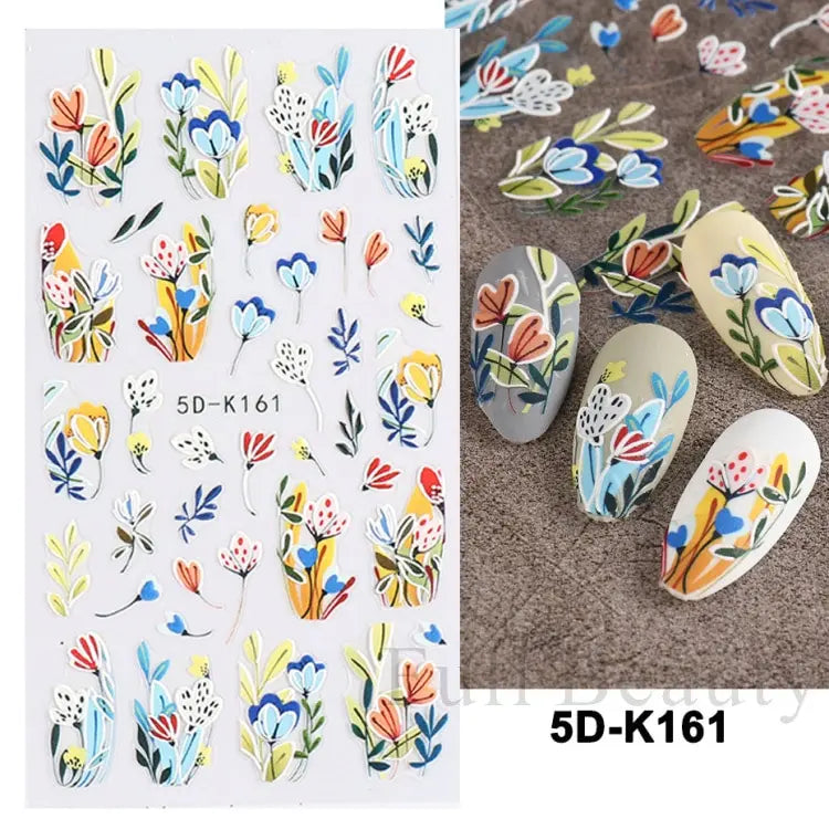 5D White Flower Embossed Nail Art Decals