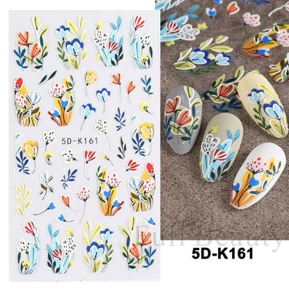 5D White Flower Embossed Nail Art Decals