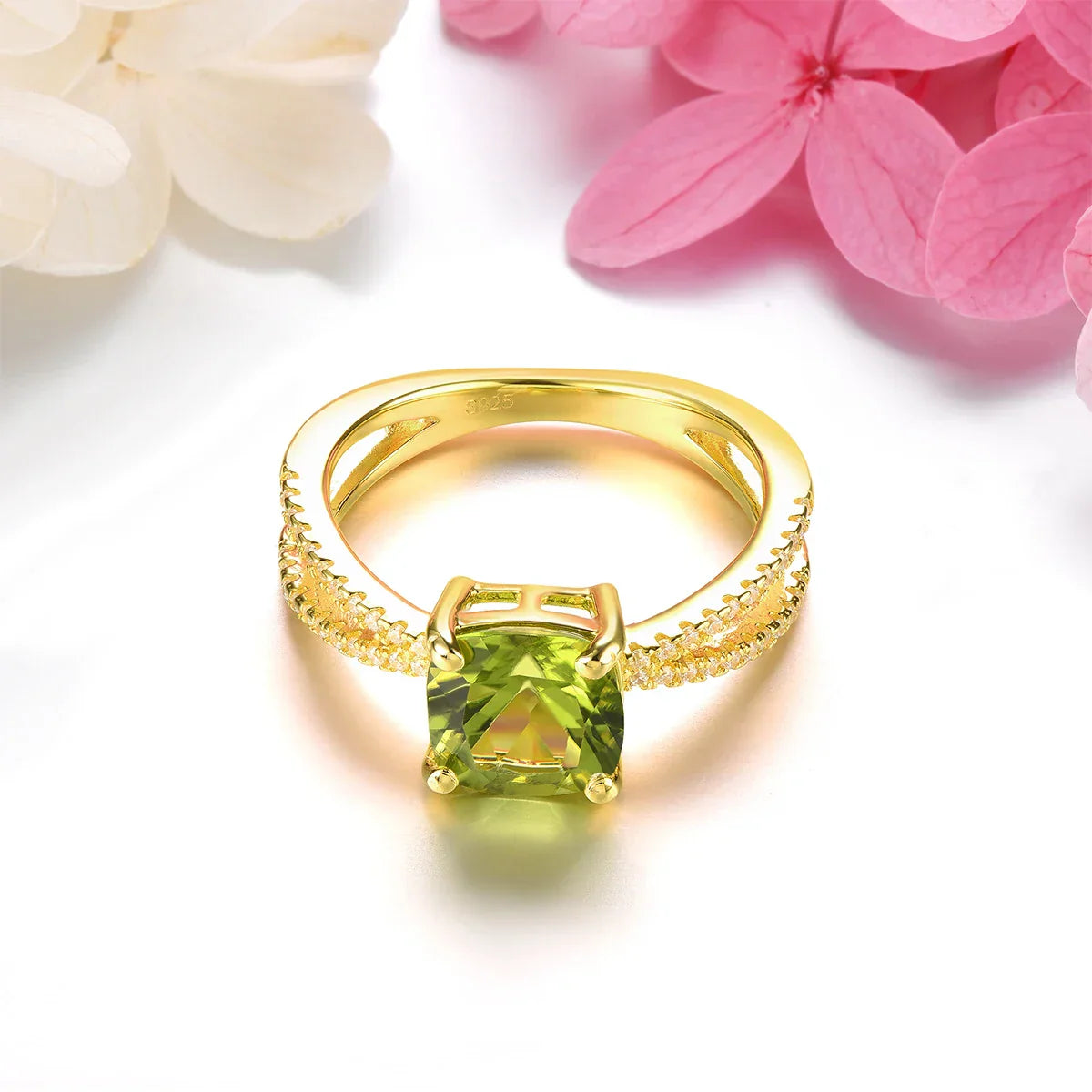 Peridot Sterling Silver Rings Yellow Gold Plated 2.5 Carat Genuine Peridot S925 Jewelry