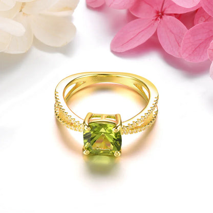 Peridot Sterling Silver Rings Yellow Gold Plated 2.5 Carat Genuine Peridot S925 Jewelry