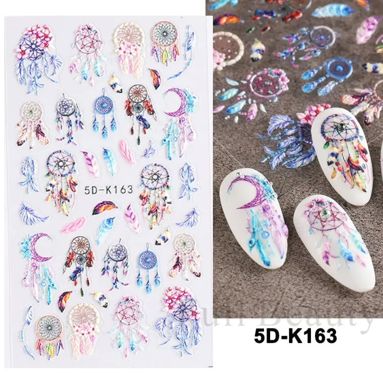 5D White Flower Embossed Nail Art Decals
