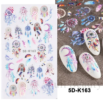 5D White Flower Embossed Nail Art Decals