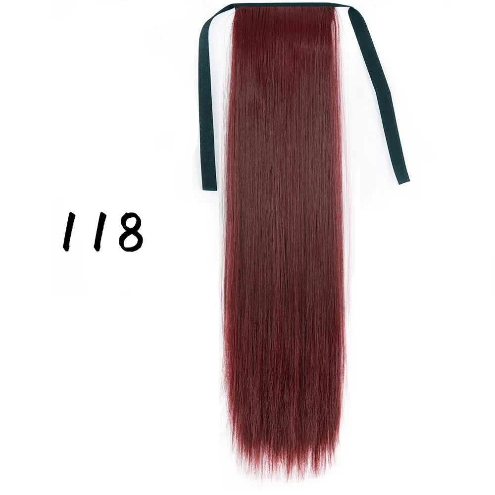 55cm Synthetic Long Straight Wrap Around Ponytail Clip In Hair Extension